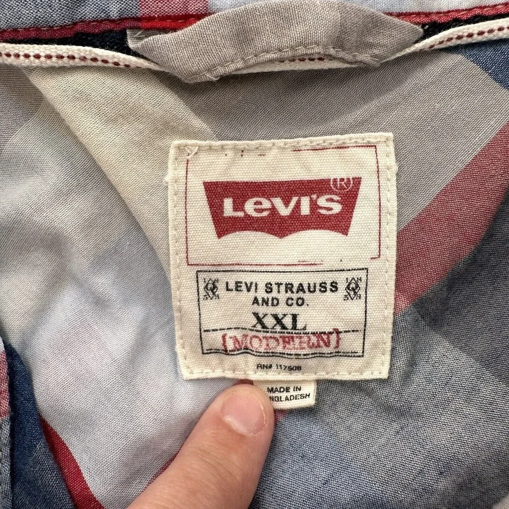 Levis Mens‎ XXL Plaid Button-Up Shirt In Red/Blue/Beige Western Preppy Cowboy
